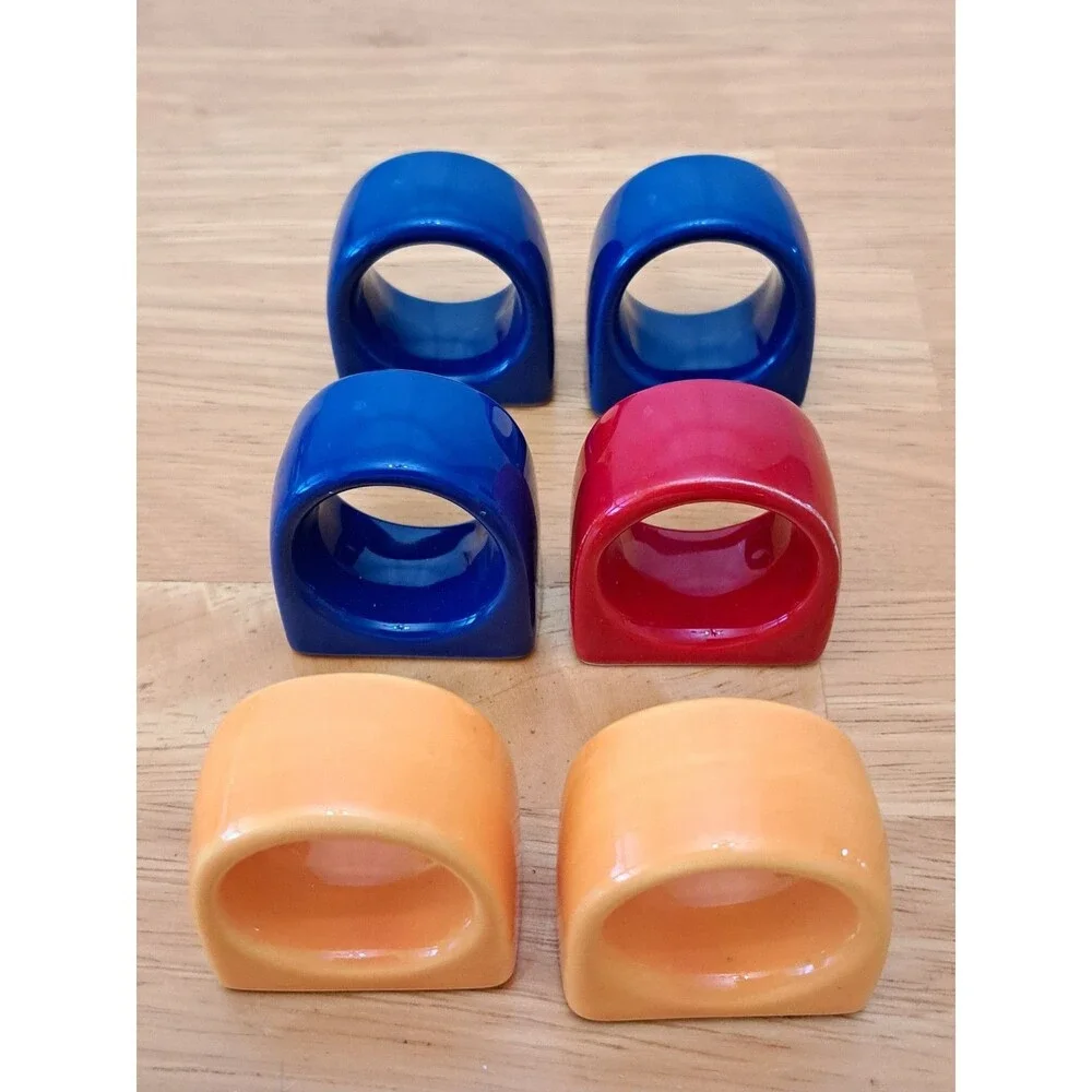 PIER 1 Multicolor Ceramic Napkin Rings Holders Vintage Set of 6
